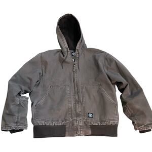 Polar King Mens Workwear Jacket Large Canvas Brown Hooded Zip Up Fleece Lined